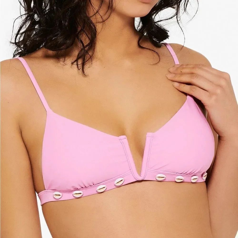 Hula Honey Juniors Shell-Trim Bikini Top Lilac Chiffon Small NWT